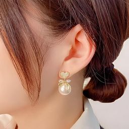 TheVineGirl Heart shape pearl earrings for women-image-1