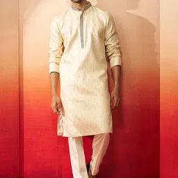 VASTRAMAY Men Ethnic Motifs Knee Length Regular Straight Kurta with Trousers-image-50