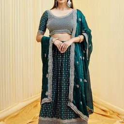 kasee Embroidered Sequinned Semi-Stitched Lehenga & Blouse With Dupatta-picture-36