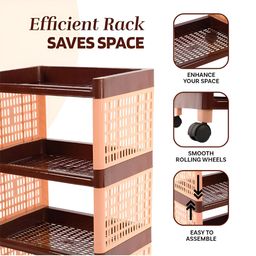 Aura Brown & Beige 4-Layer Multipurpose Storage Rack With Wheels image 2