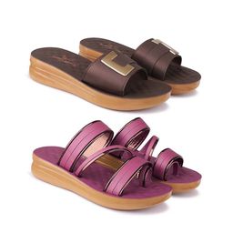 BERSACHE Pack Of 2 Open Toe Flats-12