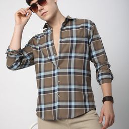 VASTRADO Men Classic Slim Fit Opaque Checked Casual Shirt-image-73