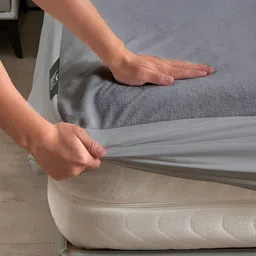 THE WOOD WHITE Grey Breathable Terry King Mattress Protector-5