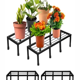GADDA CO Black 4 Pieces Rust-Resistant & Powder-Coated Rectangular Planter Stands-44