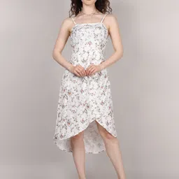SWISHIN Women Floral Printed Shoulder Straps Smocked Detail Empire Dress-picture-4