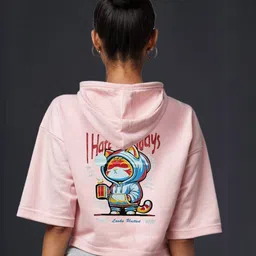 Looks United Women Graphic Printed Hooded Cotton Regular Crop Top-image-98