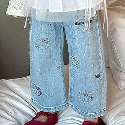 LULU & SKY Girls Wide Leg High-Rise Embroidered Jeans-picture-8