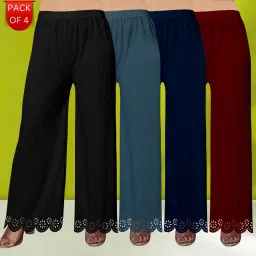 Pack of 4 Women Regular Fit Multicolor Lycra Blend Trousers-image-89