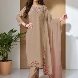 SZN Women Floral Embroidered Regular Beads and Stones Kurta with Trousers & Dupatta-picture-48