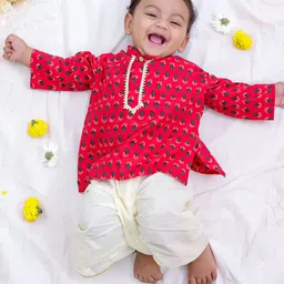 KID1 Boys Floral Printed Regular Pure Cotton Kurta with Dhoti Pants-picture-24