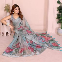 DIVASTRI Floral Zari Linen Blend Bhagalpuri Saree-picture-23