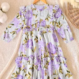BAESD Girls Floral Printed Puff Sleeves Cotton Fit & Flare Dress-image-80