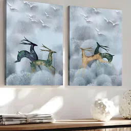 Art Street Blue & White 2 Pieces Canvas Birds And Animals Wall Art-image-91