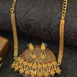 Diksha collection Brass-Plated Stone Studded Matte Finish Jewellery Set-image-87