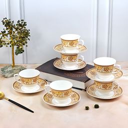 UPC 12-Pcs White Printed Ceramic Tea Set-6