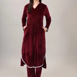 Camey Women V-Neck Long Sleeves Night suit-image-85