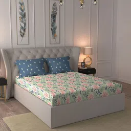MYTRIDENT comfort living Navy Blue Floral Cotton 120 TC Queen Bedsheet & 2 Pillow Covers-image-97