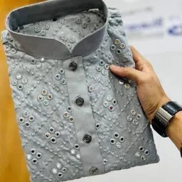 Men Embroidered, Embellished Straight Kurta (Grey)-picture-38