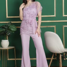 BLANC9 Embroidered One Shoulder Top With Trousers Co-Ords-image-49