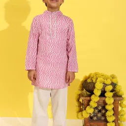 Cutiekins Boys Ethnic Motifs Printed Band Collar Kurta With Pyjamas-3