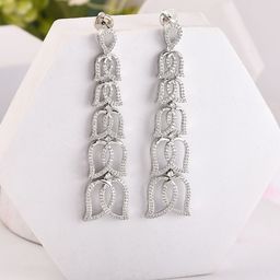 Voylla Sparkling Elegance Lotus Dangler Rhodium Plated American Diamond Drop Earrings-image-24