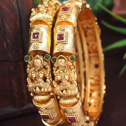 SGA FASHION Set Of 2 Gold-Plated American Diamond Studded Temple Bangles-53