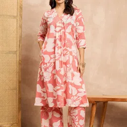 all about you Floral Printed A-Line V Neck Tunic With Palazzos Co-Ords Set-picture-3