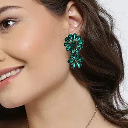 YouBella Gold-Plated Artificial Stones Studded Floral Shaped Drop Earrings-48