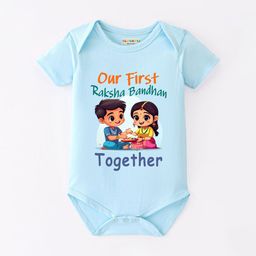 BLUSHES Infants Our First Raksha Bandhan Together Printed Pure Cotton Bodysuit-image-93