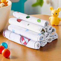 Kuber Industries 10-Pcs White & Green 210 GSM Printed Cotton Face Towels-14