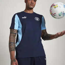 Puma Manchester City Ftbl Archive Brand Logo Printed Pure Cotton Football T-Shirt-image-82