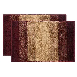 Kuber Industries Maroon & Cream Coloured 2 Pieces Striped Microfibre Anti Skid Bath Rugs-82