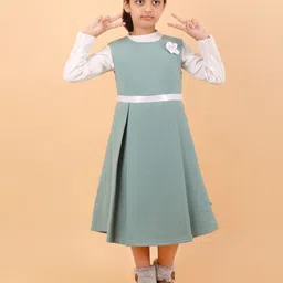 CALYX CLOTHING Girls Ribbed Long Sleeves Fit & Flare Midi Dress With Bow Accent-picture-28