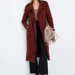 Styli Women Woolen Notched Lapel Collared Longline Overcoat-picture-7