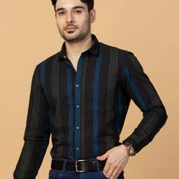 USMC Men Smart Slim Fit Opaque Striped Casual Shirt-image-94