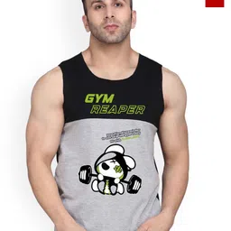 SLOWLORIS Pack Of 2 Printed Round Neck Bio-Wash Cotton Gym Vests-picture-43
