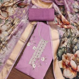 SHADOW & SAINING Floral Beads & Stones Embroidered Pure Silk Semi-Stitched Dress Material-image-34