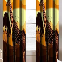 Aura Yellow & Brown Set of 2 Quirky Door Curtain-57
