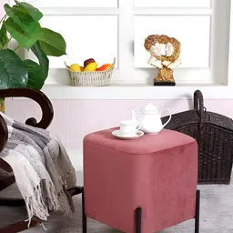 Shadowkart Maroon Wooden Mudda Pouffe Ottoman-image-40