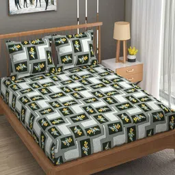 AVI Black & White Floral Printed Cotton 180 TC Double King Bedsheet Set 2.54 x 2.28 m-image-8