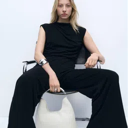 MANGO Ruched Effect High-Neck Straight Fit Basic Jumpsuit-37