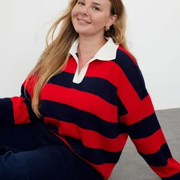 Trendyol Women Plus Size Striped Pullover Sweaters-11