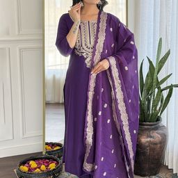 SRILICA Women Floral Embroidered Regular Thread Work Kurta Trousers With Dupatta-picture-6