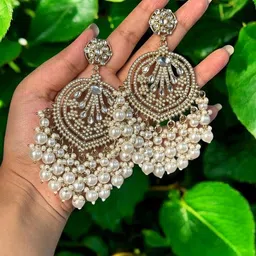 Anouk Gold-Plated Artificial Studded and Beaded Contemporary Chandbalis image 3