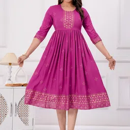 Sanganeri Kurti Women Ethnic Motifs Printed Fit & Flare Midi Dress-image-33