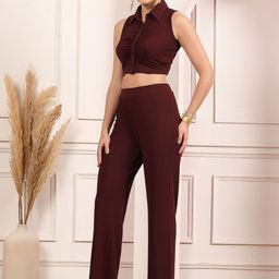 aayu Shirt Collar Sleeveless Top With Trouser-image-82