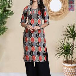 HERE&NOW Selection Of 3 Floral Printed Round Neck Straight Kurtas-image-78