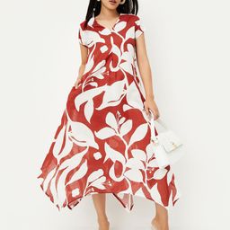 max Women Cotton Abstract Printed V-Neck Fit & Flare Midi Dress-image-41