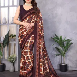 Nirmohi Fashion Checked Poly Georgette Saree-11