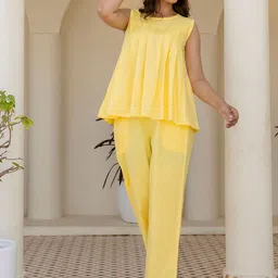 Moda Rapido Pure Cotton Pleated Top & Trousers Co-Ords Set-image-86